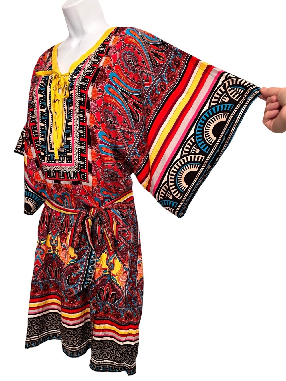 Cache Paisley Striped Multicolored Silk Blend Boho Tunic Dress Women’s Large - Picture 4 of 9